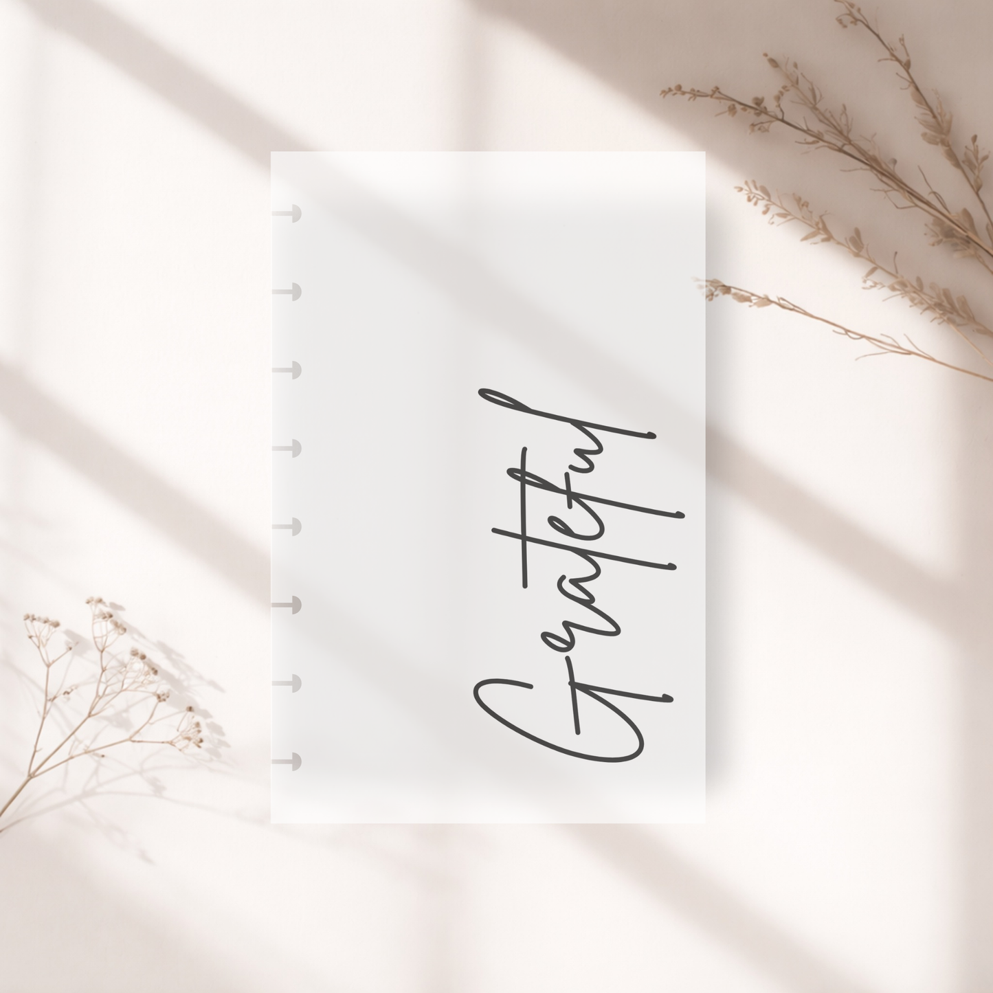 Half Letter frosted dashboard with 'Grateful' on a light background