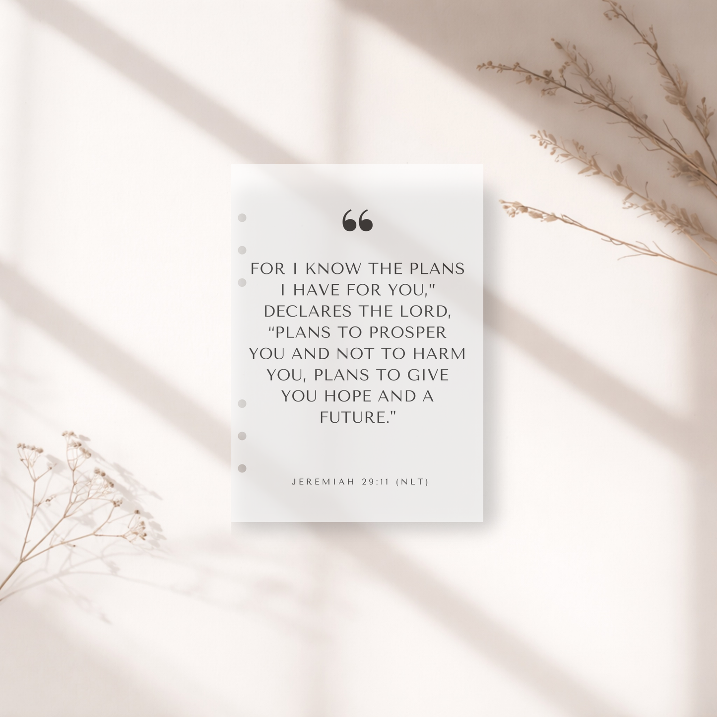 Personal Wide Frosted Dashboard with Jeremiah 29 11 scripture on a light background with dried plants