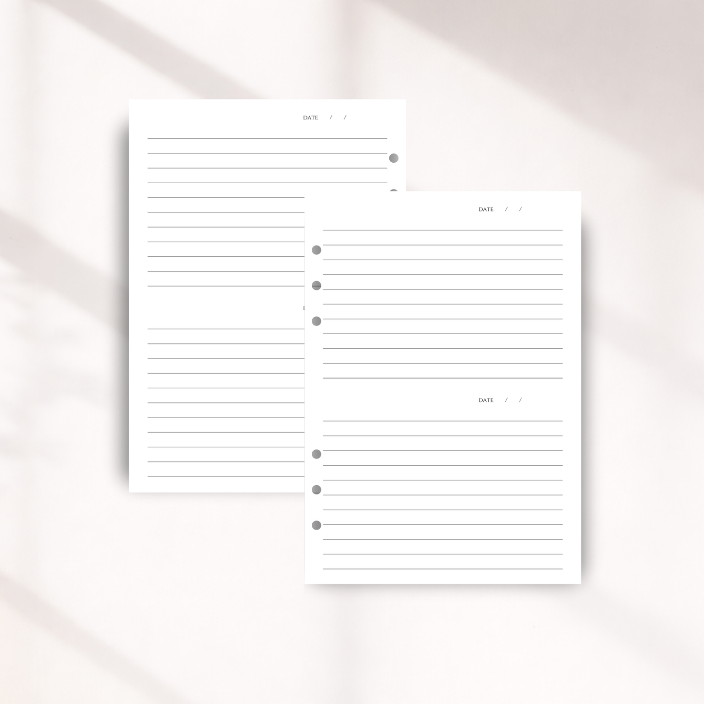 A5 Journal Inserts with two entries per page on a white background