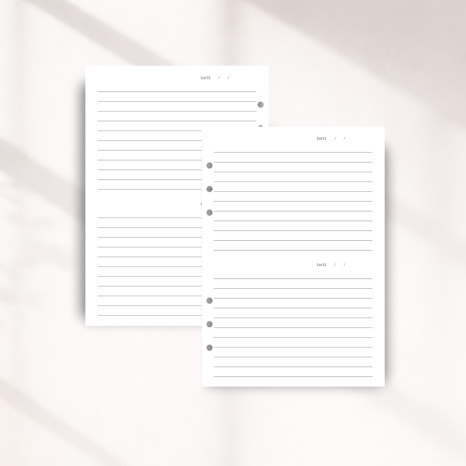A5 Journal Inserts with two entries per page on a white background