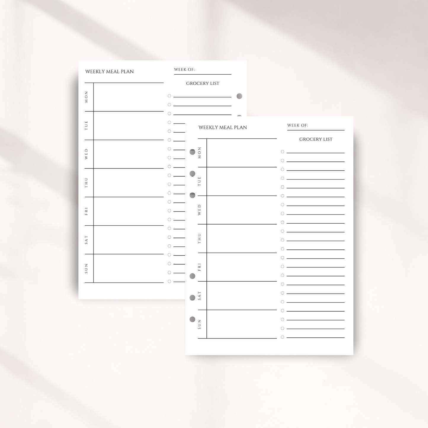 Weekly Meal Plan Inserts with Grocery List