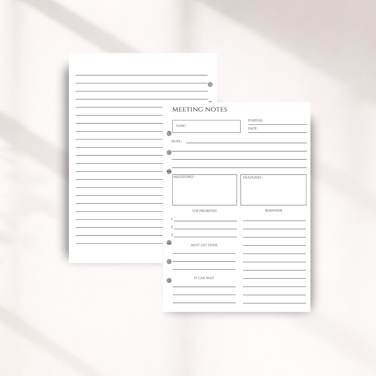 Meeting notes template on a white background
