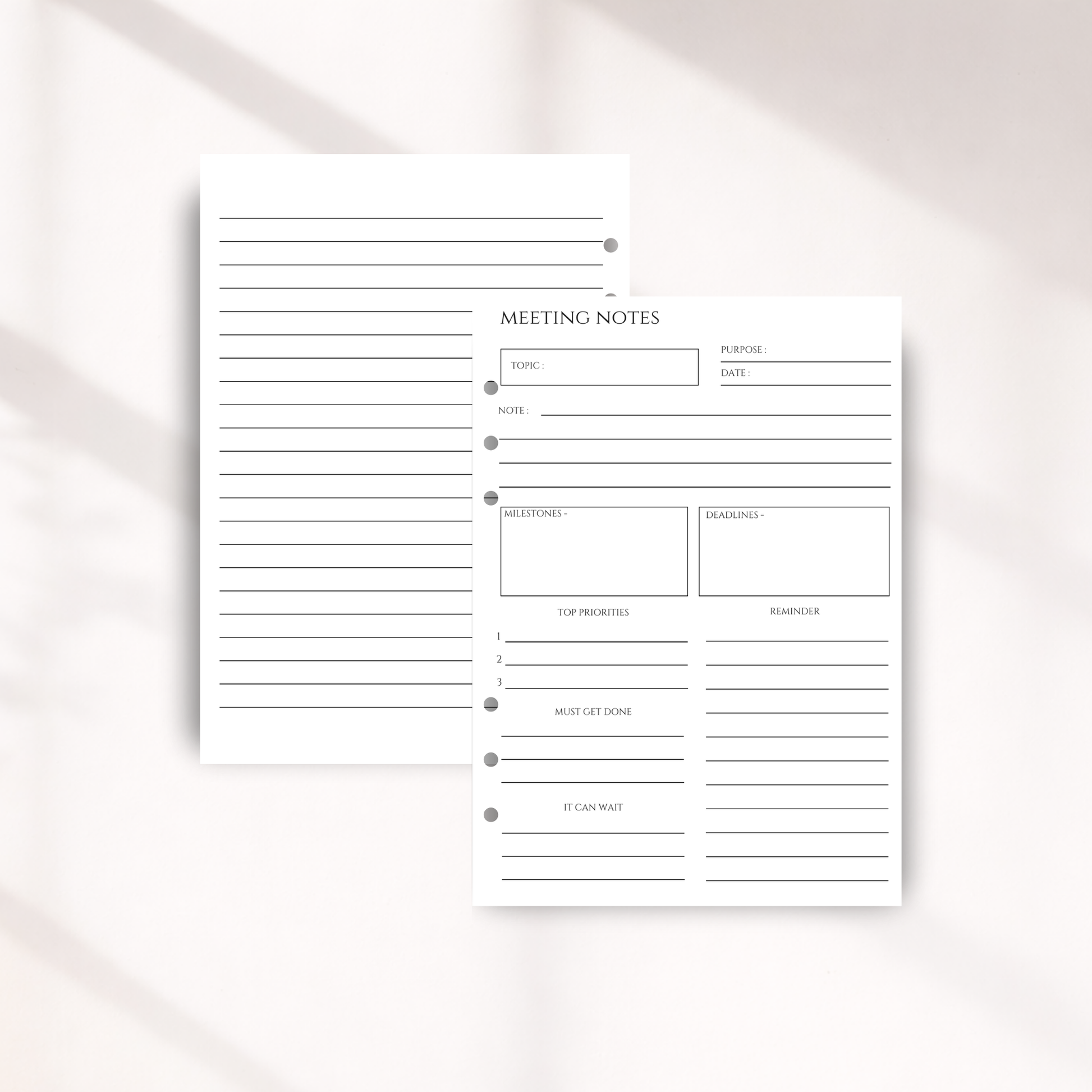 Meeting notes template on a white background