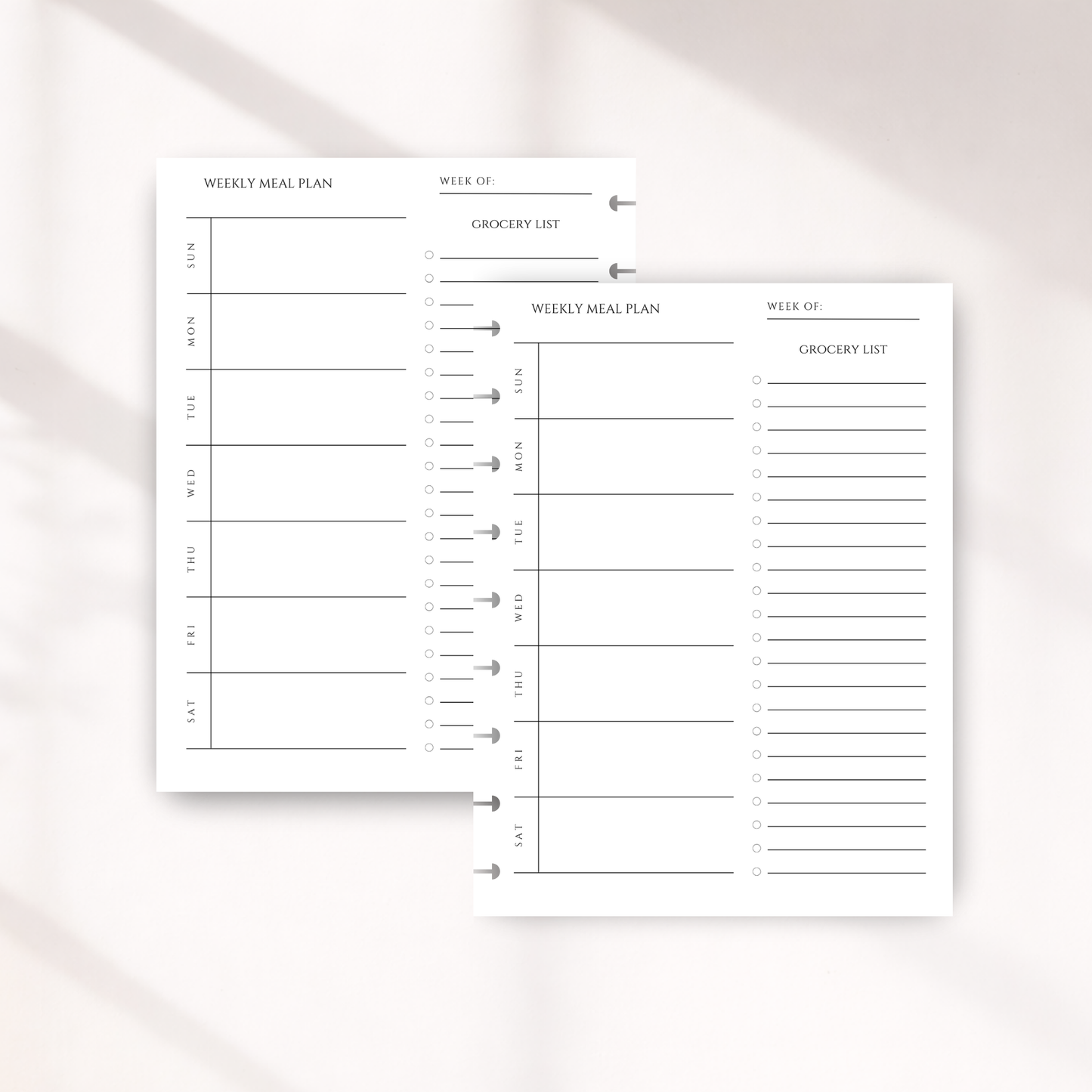 Weekly Meal Plan Inserts with Grocery List