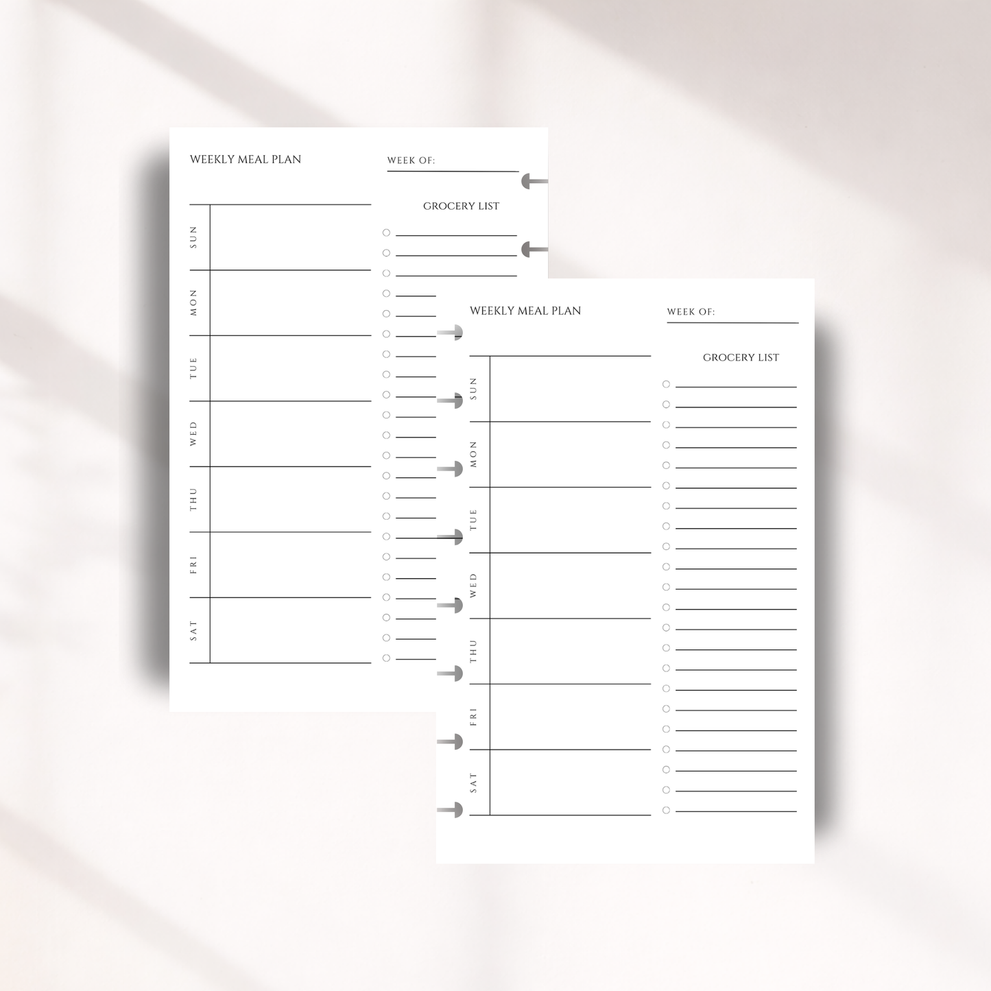 Weekly Meal Plan Inserts with Grocery List