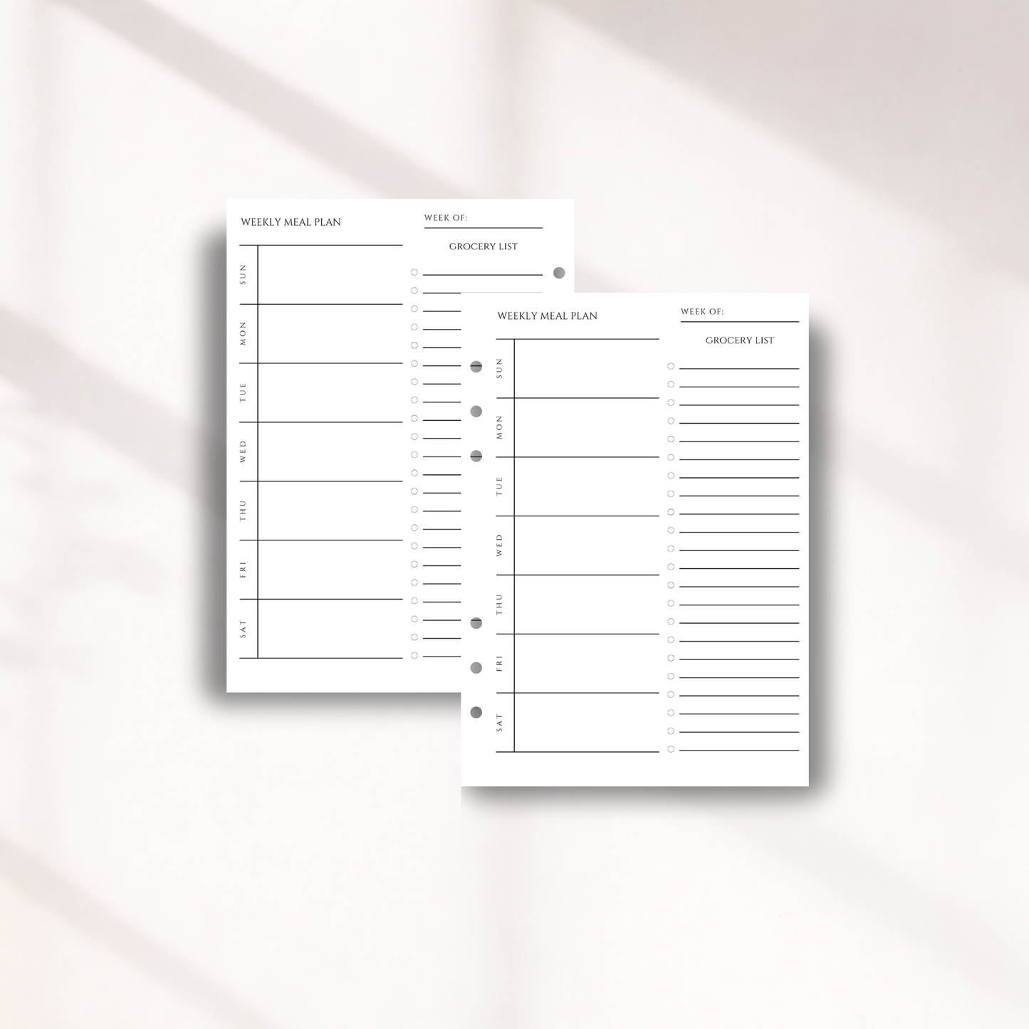 Weekly Meal Plan Inserts with Grocery List